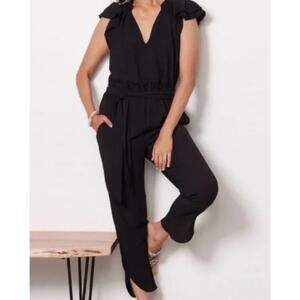 Evereve Nellie Flutter Jumpsuit Crop Wide Leg Pockets Comfortable Easy Style XS